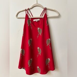 LOFT Red Parrot Print Strappy Cami Tank Top